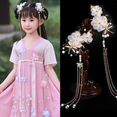Girls kids chinese ancient folk dance hanfu hair accessories chinese traditional drama fairy princess empress hair clip headdress