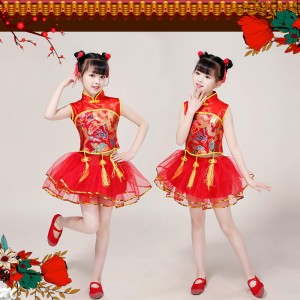 Girls kids Chinese Dragon Folk Dance Costumes Boys Girls Children New Year Celebration Festival lion dance wear for Girls