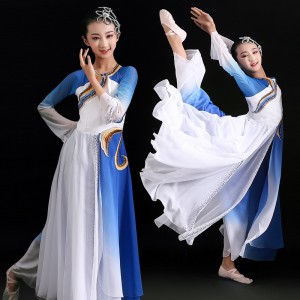 Girls kids chinese folk classical dance costumes fairy dresses children's performance clothes flowing fan costumes