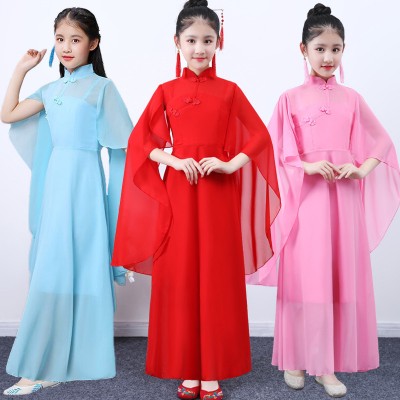 Girls kids chinese folk dance costumes fairy princess guzheng anime drama party stage performance cosplay dresses