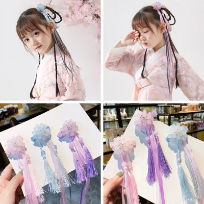 Girls kids chinese folk dance costumes hanfu fringes hair accessories princess anime drama fairy cosplay hair clip headdress