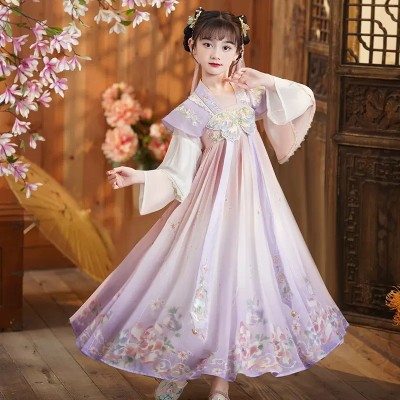 Girls kids chinese folk dance costumes traditional classical fan umbrella dance princess fairy hanfu kimono butterfly ru skirt tang suit cosplay clothes for children