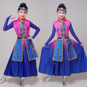 Girls kids chinese folk dance dress mongolian dresses stage performance anime drama cosplay dress robes