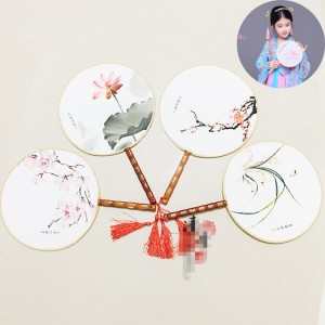 girls kids Chinese folk dance round fans stage performance ancient traditional fairy princess cosplay fans