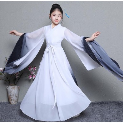 Girls kids chinese hanfu fairy dresses Guzheng Classical Performance Costume for girls Ink Gradient classical Dance dress for children Calligraphy performance dresses