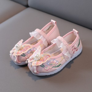 Girls kids Chinese Hanfu fairy princess shoes Tang han Dynasty princess queen Embroidered clothing shoes for children ancient embroidered casual shoes