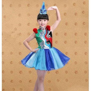 Girls kids chinese pecking opera art stage prformance dresses drama cosplay dresses