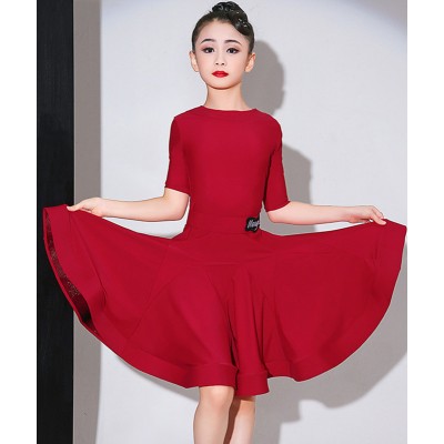 Girls kids competition blue yellow red grey color Latin dance Dresses training examination latin dance clothes children professional ballroom dance dresses for children