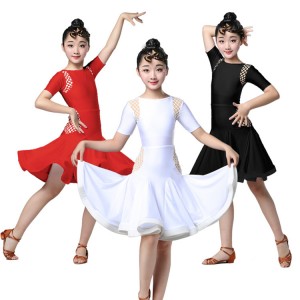 Girls kids competition latin dance dresses ballroom gymnastics stage performance dresses salsa chacha rumba dance dresses