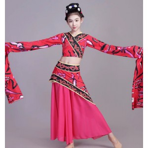 Girls kids hanfu Han Tang Dynasty dances Chinese folk Classical dance costumes children Chinese style ethnic water sleeve fairy princess performance dresses