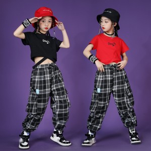 Girls kids Hiphop Rapper Singer Street dance costumes gogo dancers model show dancing plaid outfits for children