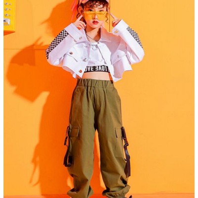Girls kids hiphop street dance costumes school competition show stage performance rap dance coat and pants