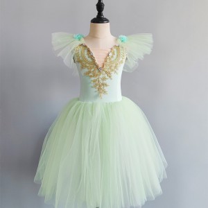 Girls kids light pink green blue champagne fairy ballet dance dresses long tutu skirt ballerina performance costumes for children