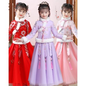 girls kids Light pink purple chinese fairy hanfu  princess empress cosplay plushies dresses children's tang suit China New Year's celebration dress