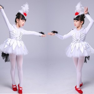 Girls kids modern dance white birds angel anime drama cosplay dresses costumes