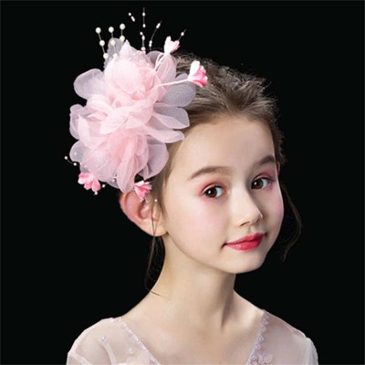 Girls kids performance headwear fairy girl  model show hair accessories princess hairpin beige flowers headdresses flower girl jewelry