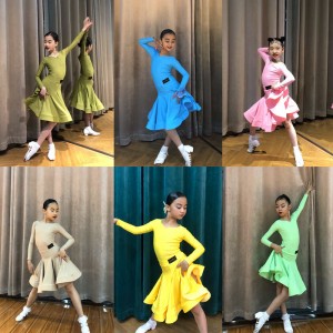 Girls kids pink green turquoise ballroom latin dancing dresses junior latin dance outfits for children