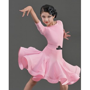 Girls kids pink purple dark green Latin ballroom dance competition dress for Children latin dance performance costumes