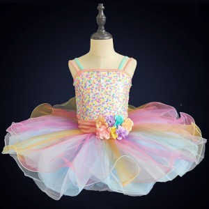 Girls kids Rainbow Sequins Ballet Dance Dresses Colorful Tutu Skirts Professional Ballerina Ballet Dance Costumes for Children