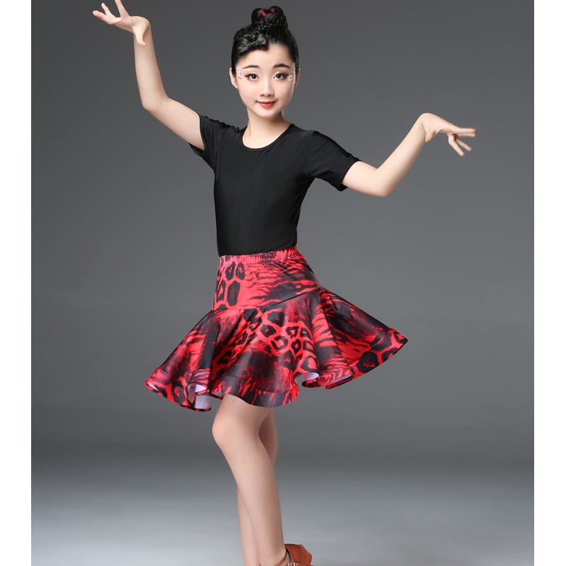 Girls kids red leopard white polka latin dance dresses for kids modern ballroom latin performance costumes for children