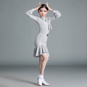 Girls kids silver gray latin ballroom dance dresses children salsa rumba chacha dance costumes for children