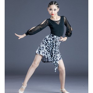 Girls kids silver leopard with black latin dance dresses ballroom latin performance costumes salsa dance dress for girls