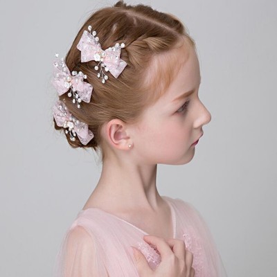 Girls kids stage performance  head flower lace bowknot  beadshair accessories girls princess evening party hair clip