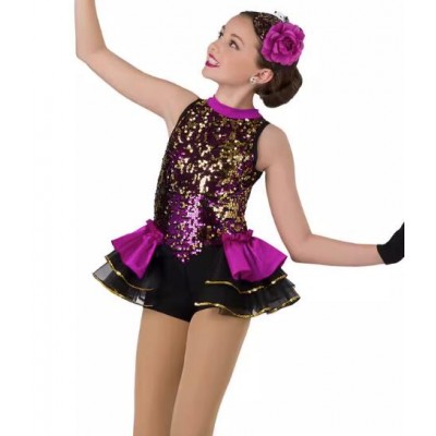 Girls kids toddlers baby purple sequins jazz dance costumes gogo dancers Contemporary Repertoire performances outfits for baby