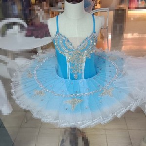 Girls kids turquoise clasical ballet dance dresses pancake stage performance swan lake tutu skirt ballet dance costumes dress