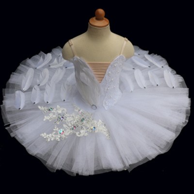 Girls kids white little swan lake feather ballet dance dresses classical ballerina professional ballet dance costumes birthday gift dress for girl