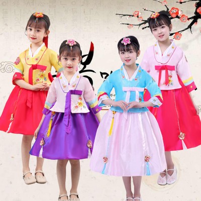  Girls Korean Embroidered Hanbok Dress  for kids Toddler film cosplay Hanbok Children National Traditional Princess Dance Costume