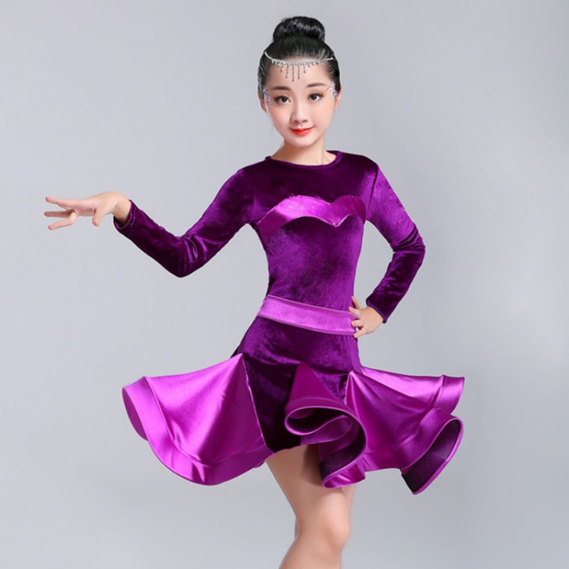 Girls latin dance dresses competition stage performance rumba salsa chacha children dance costumes skirts dresses