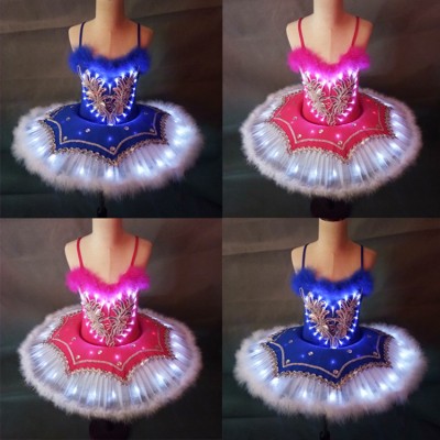 Girls led light ballet dresses kids children ballerina modern dance stage performance tutu skirts costumes dress