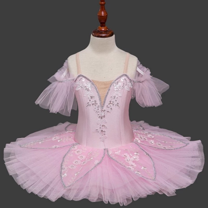 Girls light pink classical ballet dance dresses kids swan lake tutu skirts competition dance costumes stage performance dresses