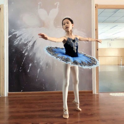 Girls little swan lake tutu skirt blue velvet ballet dance dress calssical ballerina ballet dance dress for kids 