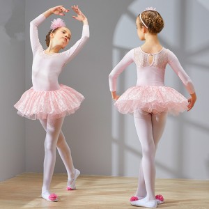 Girls long-sleeved exercise tutu skirts pink blue lace practice gymnastics children's ballet test performance dress