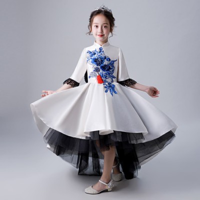 Girls modern dance model show performance Chinese dresses  for children singer chorus piano performance tailing qipao cheongsame dresses