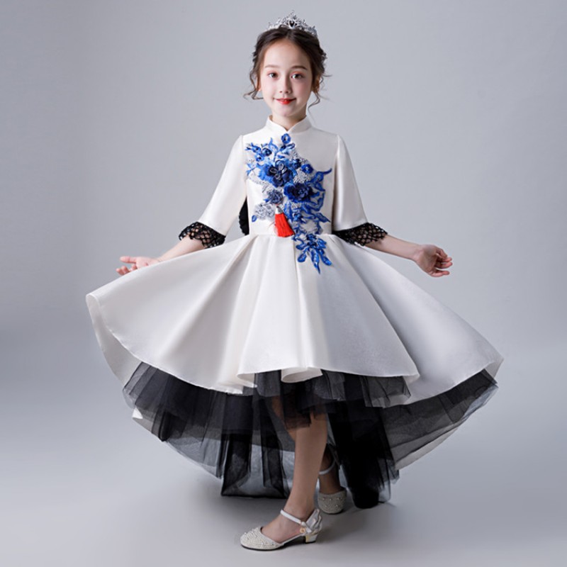 Girls modern dance model show performance Chinese dresses  for children singer chorus piano performance tailing qipao cheongsame dresses