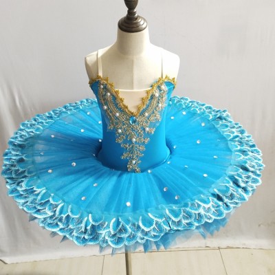 Kids Women Blue Pearl Tutu Skirt Pro Ballet Dancewear Platter party Dress