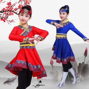Girls Mongolian dance costumes kids chinese folk dance dresses traditional horse dance robes costumes