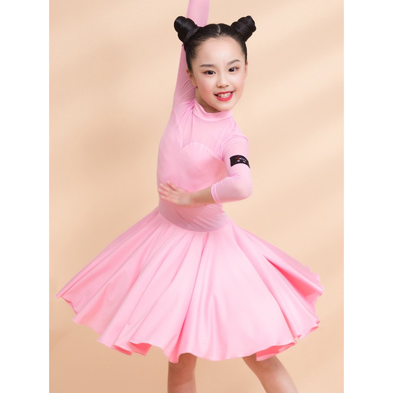 Girls pink black Latin dance competition dresses latin dance costumes for kids performance latin skirts