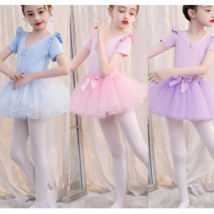 Girls pink blue purple ballet dance dresses stage performance tutu skirt test clothing long and short-sleeved ballet dance princess performance dresses