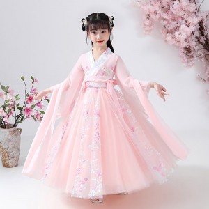 Girls pink flowers Hanfu girls kimono dresses hanfu Fairy dresses ancient fairy kimono dress children's Tang girls dress