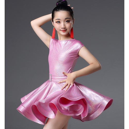 Girls pink silver latin dance dresses modern dance stage performance ...