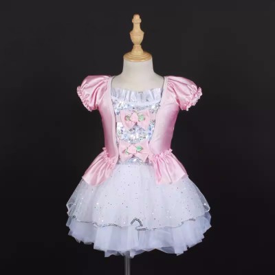 Girls pink with silver sequins ballet dance dresses tutu skirts for kids Toddlers fairy princess jazz dance stage performance dress ballerina birthday carnival party dancing outfits for children