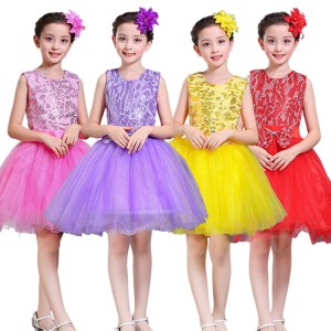 Girls princess dress ballet  modern dance school competition singers jazz cosplay host chorus dresses sequined fluffy skirts costumes