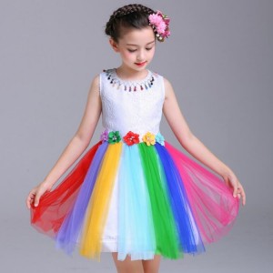 Girls princess jazz modern dance rainbow dresses kids chorus show performance dress