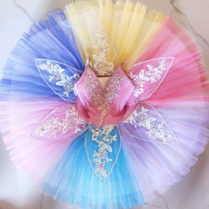 Girls rainbow colored kids ballet dance dresses swan lake classical pancake stage performance tutu skirts costumes dresses
