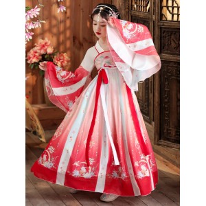 Girls Red Hanfu Fairy dress Ru skirt Chinese style long-sleeved Chinese ancient folk costume princess classical dance dress Tang  guzheng performance clothes for kids