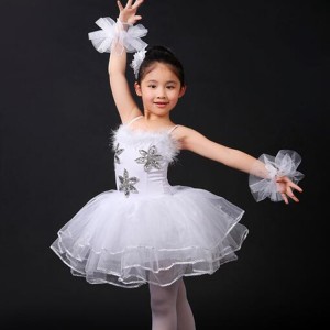 Girls swan lake ballet dresses kids children white color modern dance stage performance photos party competition tutu  dresses